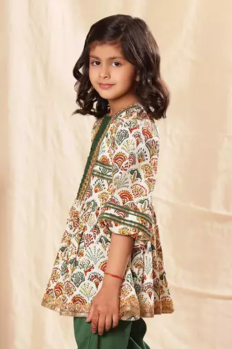 Green Panel  Printed Frock Suit Set