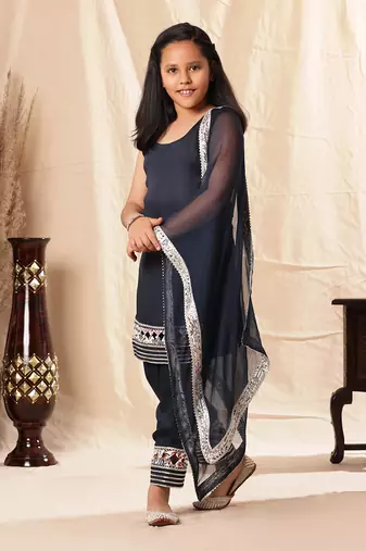 Navy Blue Embellished  Kurta Set