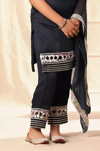 Navy Blue Embellished  Kurta Set