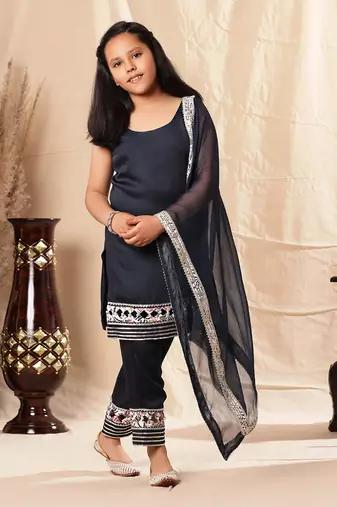 Navy Blue Embellished  Kurta Set