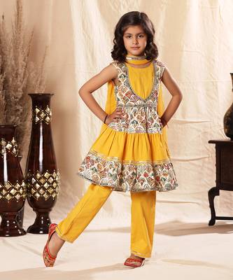 Embellished Short Printed Frock Suit And Pant Set 1