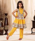 Embellished Short Printed Frock Suit And Pant Set