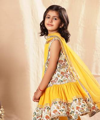 Embellished Short Printed Frock Suit And Pant Set 4