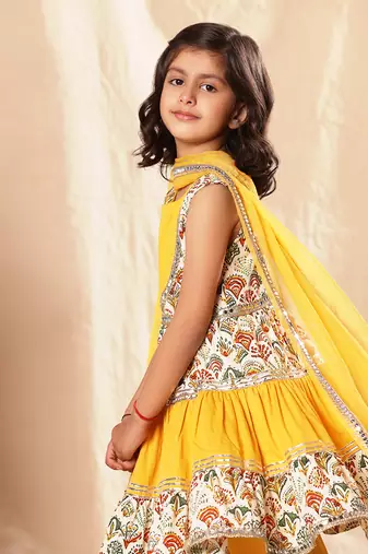 Embellished Short Printed Frock Suit And Pant Set