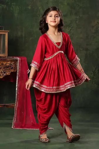 Mirror Lace Work Peplum Top With Patiala Salwar Set