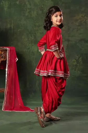 Mirror Lace Work Peplum Top With Patiala Salwar Set