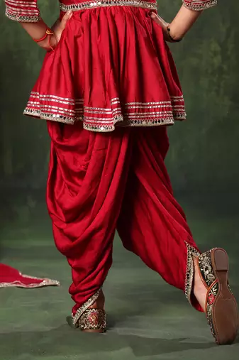 Mirror Lace Work Peplum Top With Patiala Salwar Set