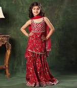 Red Floral Print  Frock Suit And  Palazao Suit Set