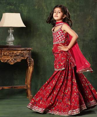 Red Floral Print  Frock Suit And  Palazao Suit Set 5
