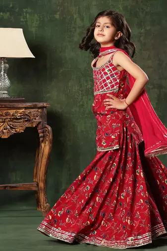 Red Floral Print  Frock Suit And  Palazao Suit Set