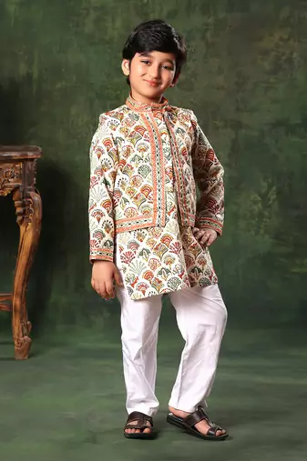 Geometric Print Jacket And  Kurta Set