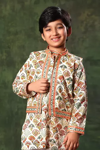 Geometric Print Jacket And  Kurta Set