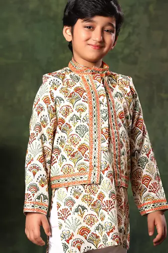 Geometric Print Jacket And  Kurta Set
