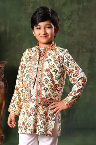 Geometric Print Jacket And  Kurta Set