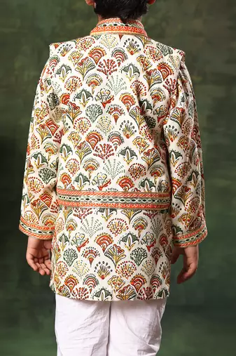 Geometric Print Jacket And  Kurta Set