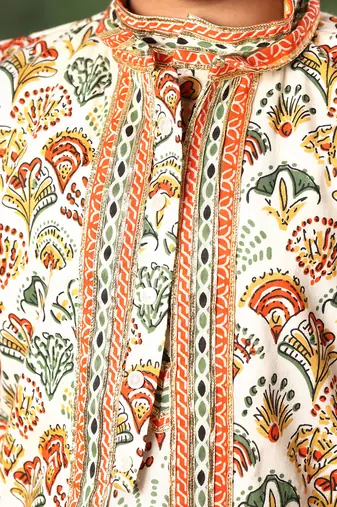 Geometric Print Jacket And  Kurta Set