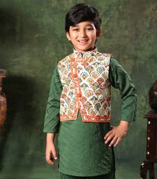 Printed Jacket With Green Kurta And Pyjama Co-Ord Set