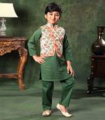 Printed Jacket With Green Kurta And Pyjama Co-Ord Set