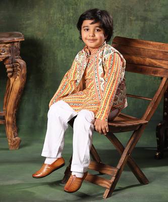 Geometric Print Jacket With Linear Print Kurta Set 1