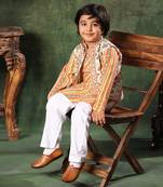 Geometric Print Jacket With Linear Print Kurta Set