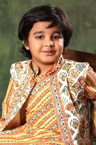 Geometric Print Jacket With Linear Print Kurta Set