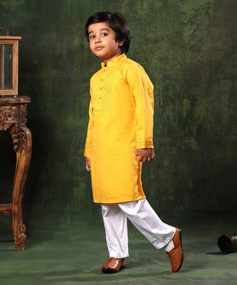 Mustard Kurta And White Pyjama Set 2