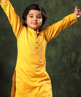 Mustard Kurta And White Pyjama Set 3