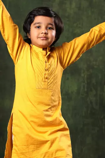 Mustard Kurta And White Pyjama Set