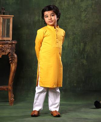Mustard Kurta And White Pyjama Set 1