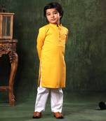 Mustard Kurta And White Pyjama Set