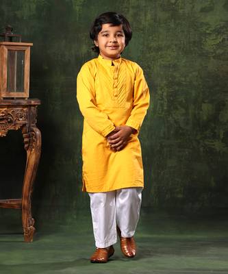 Mustard Kurta And White Pyjama Set 4