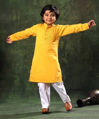 Mustard Kurta And White Pyjama Set 5