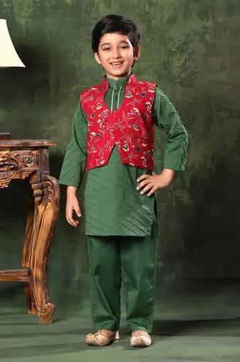 Printed Jacket With Floral Paithani Kurta Set