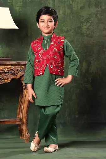Printed Jacket With Floral Paithani Kurta Set