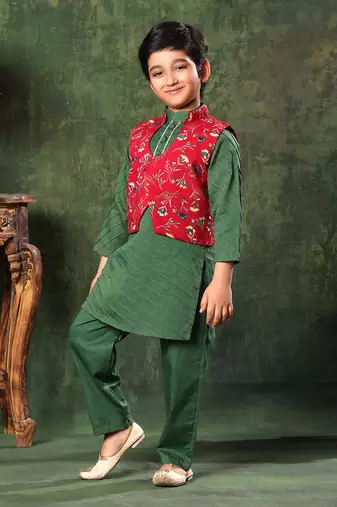 Printed Jacket With Floral Paithani Kurta Set