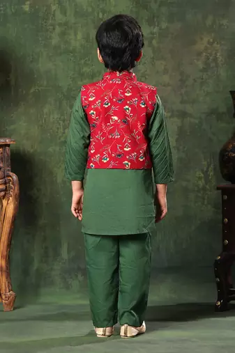 Printed Jacket With Floral Paithani Kurta Set