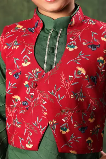 Printed Jacket With Floral Paithani Kurta Set