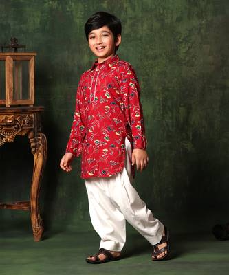 Red Floral Print Paithani Kurta With Salwar 2