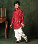 Red Floral Print Paithani Kurta With Salwar