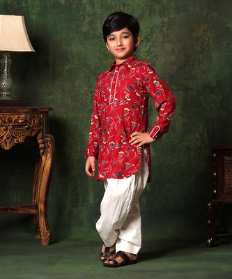 Red Floral Print Paithani Kurta With Salwar 1