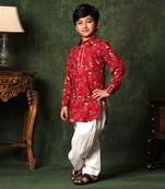 Red Floral Print Paithani Kurta With Salwar
