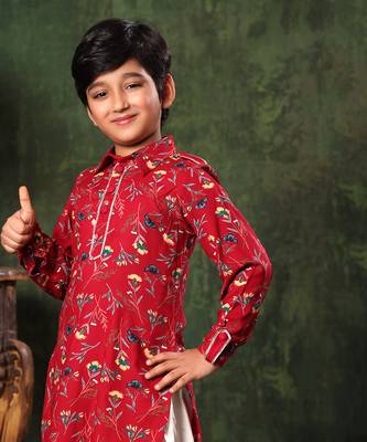 Red Floral Print Paithani Kurta With Salwar 3
