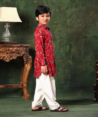 Red Floral Print Paithani Kurta With Salwar 4
