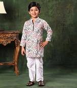 White Floral Print Kurta With Pyjama Set