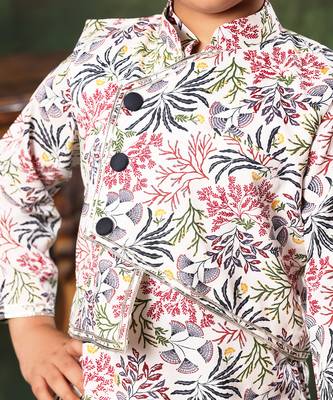 White Floral Printed Jacket With Kurta Set 3