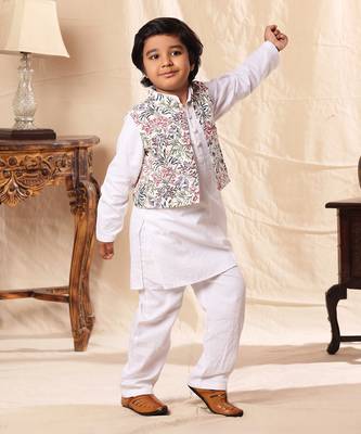 White Floral Print Jacket With White Kurta Co-Ord Set 2