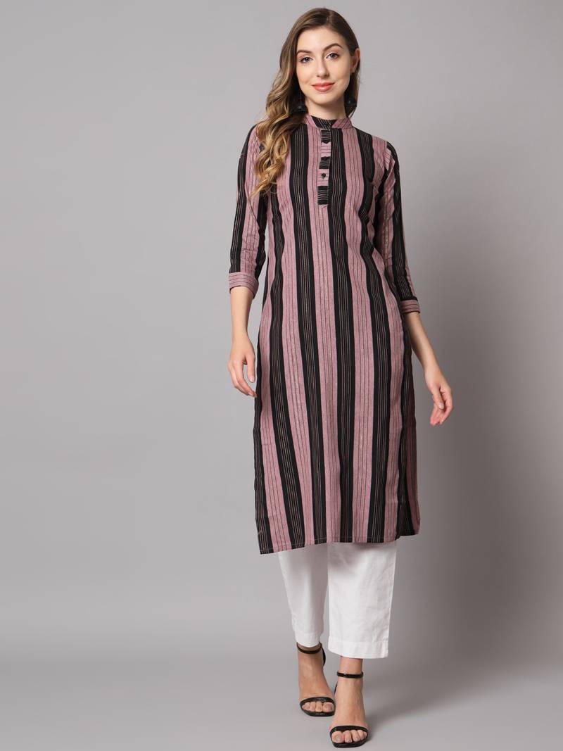 Pink woven cotton long-kurtis