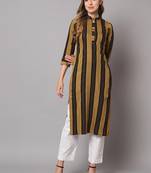 Brown woven cotton long-kurtis