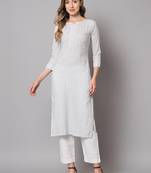 Off-white woven cotton long-kurtis