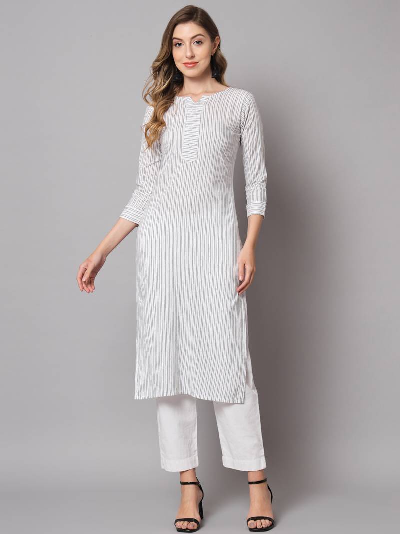 Off-white woven cotton long-kurtis